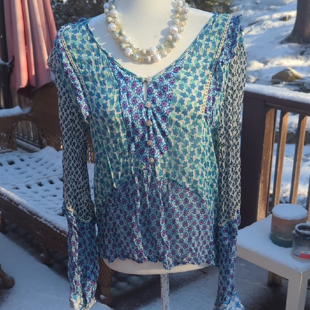 Cecilie Copenhagen Teal and Violet Blouse
